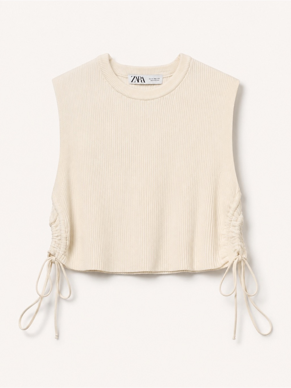 ZARA Cream Ribbed Sleeveless Crewneck Top with Side Ties